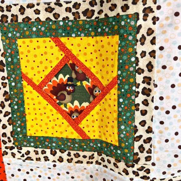 Homemade Handcrafted Baby Lap Blanket Quilt Fall Wall Hang Turkeys 39 1/2" x 30" - Picture 9 of 16